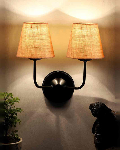 Earthy Jute Wall Mounted Dual Lamp Iron Base | Set of 2 | 4 x 13 inches