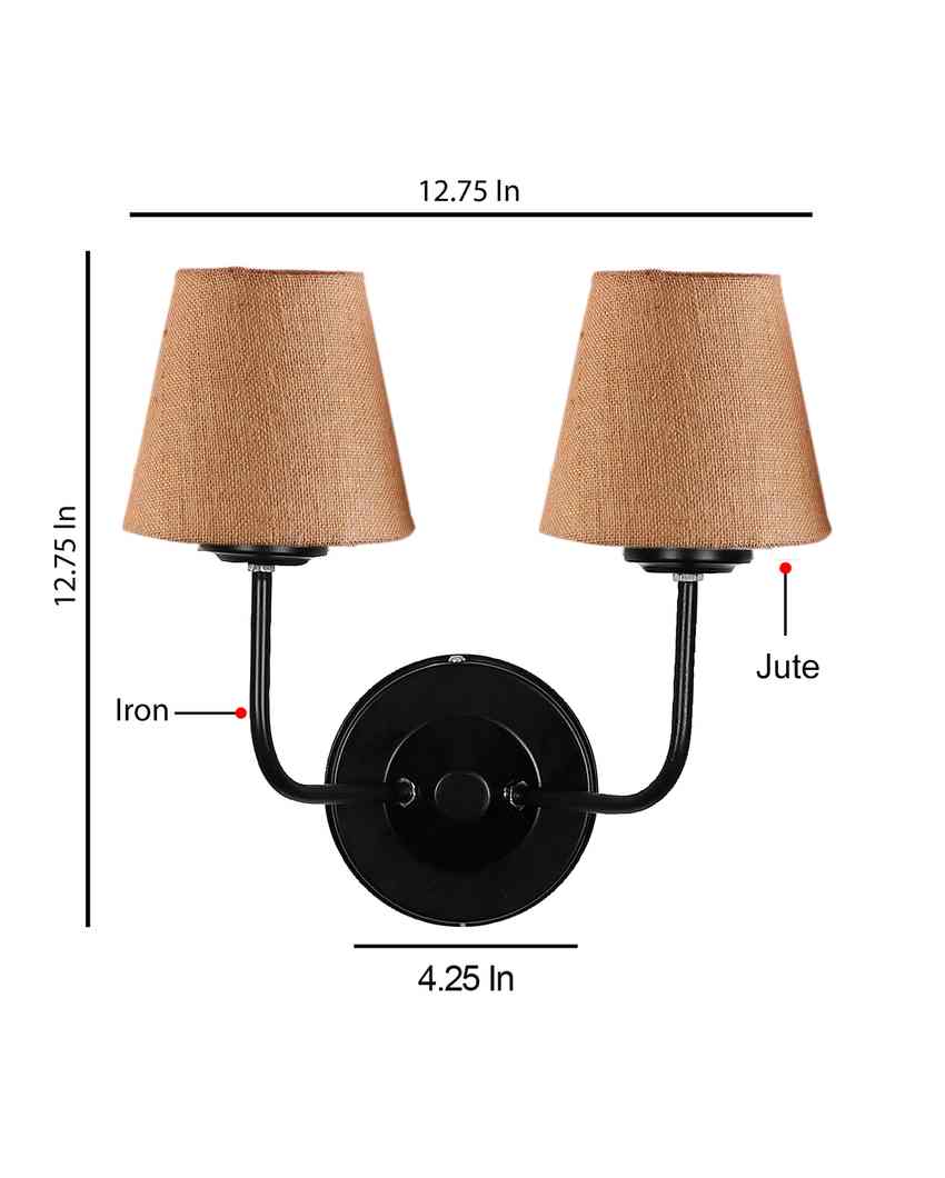 Earthy Jute Wall Mounted Dual Lamp Iron Base | Set of 2 | 4 x 13 inches