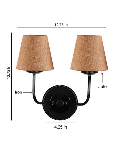 Earthy Jute Wall Mounted Dual Lamp Iron Base | Set of 2 | 4 x 13 inches