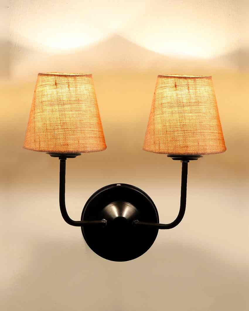 Earthy Jute Wall Mounted Dual Lamp Iron Base | Set of 2 | 4 x 13 inches