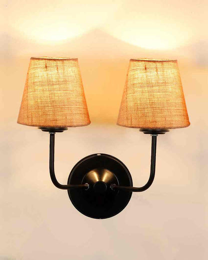 Earthy Jute Wall Mounted Dual Lamp Iron Base | Set of 2 | 4 x 13 inches