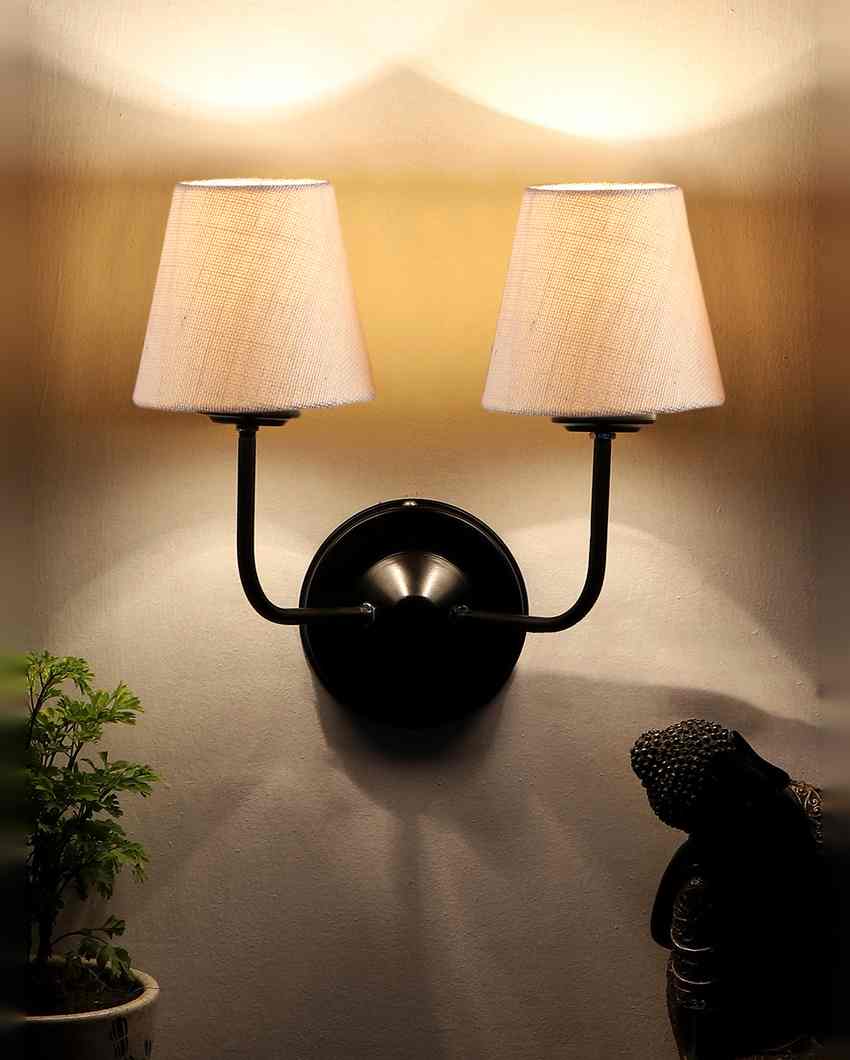 Earthy Jute Wall Mounted Dual Lamp Iron Base | Set of 2 | 4 x 13 inches