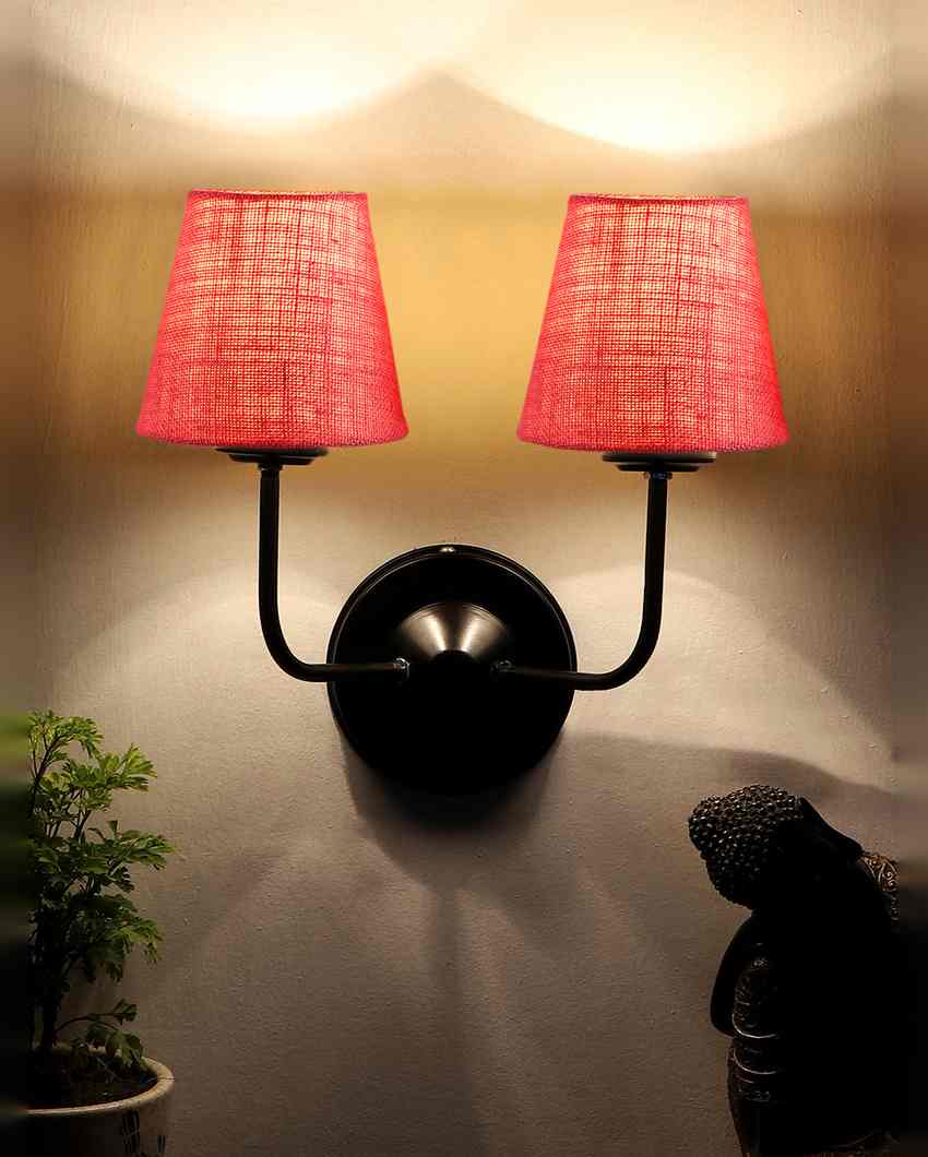 Earthy Jute Wall Mounted Dual Lamp Iron Base | Set of 2 | 4 x 13 inches