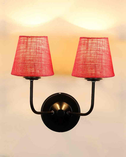 Earthy Jute Wall Mounted Dual Lamp Iron Base | Set of 2 | 4 x 13 inches