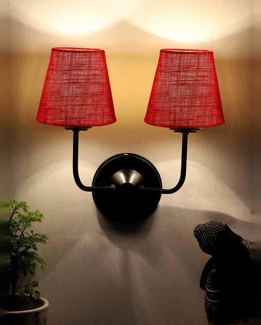 Earthy Jute Wall Mounted Dual Lamp Iron Base | Set of 2 | 4 x 13 inches