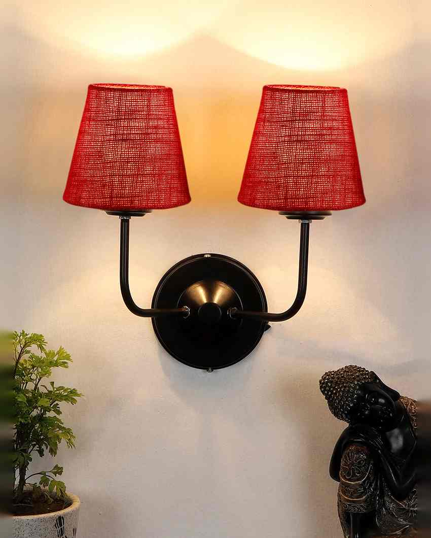 Earthy Jute Wall Mounted Dual Lamp Iron Base | Set of 2 | 4 x 13 inches