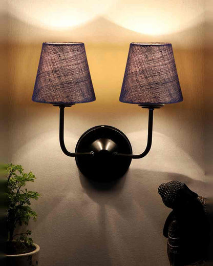 Earthy Jute Wall Mounted Dual Lamp Iron Base | Set of 2 | 4 x 13 inches