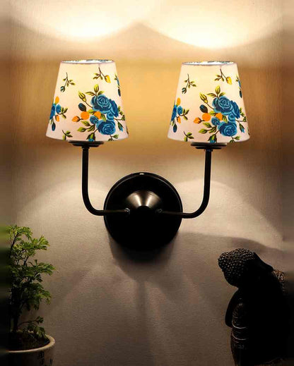 Cozy Cotton Shade Wall Mounted Dual Lamp With Iron Base | Set of 2 | 4 x 13 inches