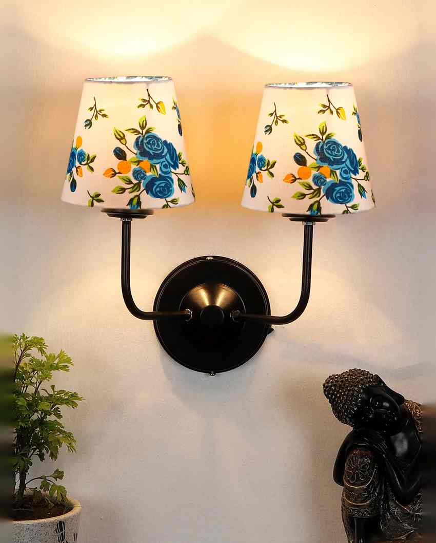 Cozy Cotton Shade Wall Mounted Dual Lamp With Iron Base | Set of 2 | 4 x 13 inches