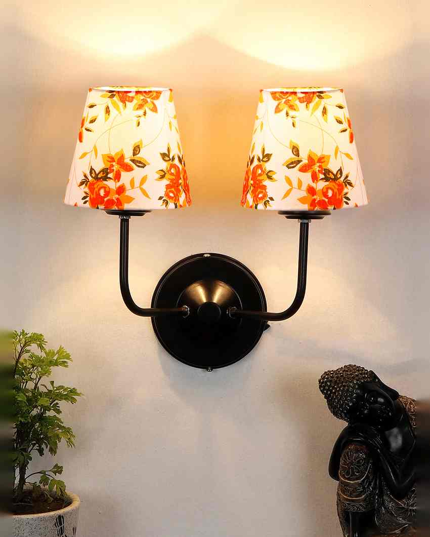 Luxe Elegant Cotton Shade Wall Mounted Dual Lamp with Iron Base | Set of 2 | 4 x 13 inches