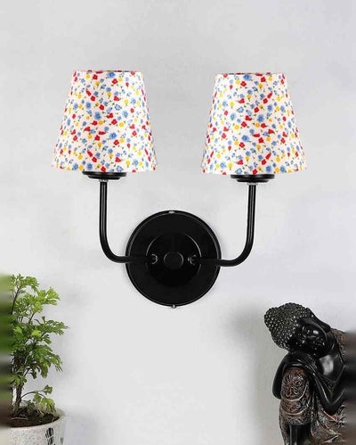 Chic Cotton Shade Wall Dual Lamp Iron Base | Set of 2 | 4 x 13 inches