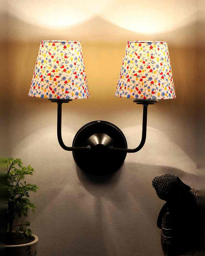 Chic Cotton Shade Wall Dual Lamp Iron Base | Set of 2 | 4 x 13 inches