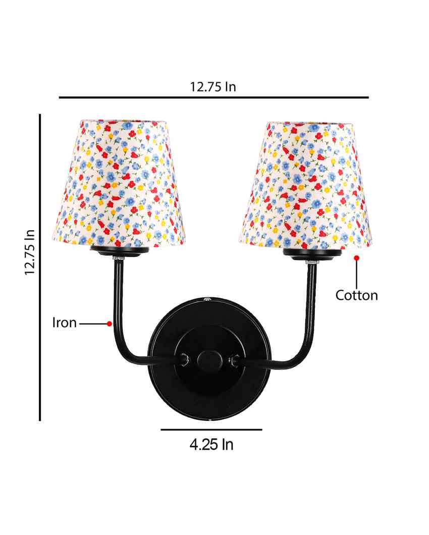 Chic Cotton Shade Wall Dual Lamp Iron Base | Set of 2 | 4 x 13 inches