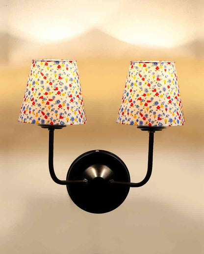 Chic Cotton Shade Wall Dual Lamp Iron Base | Set of 2 | 4 x 13 inches