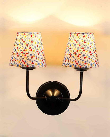 Chic Cotton Shade Wall Dual Lamp Iron Base | Set of 2 | 4 x 13 inches