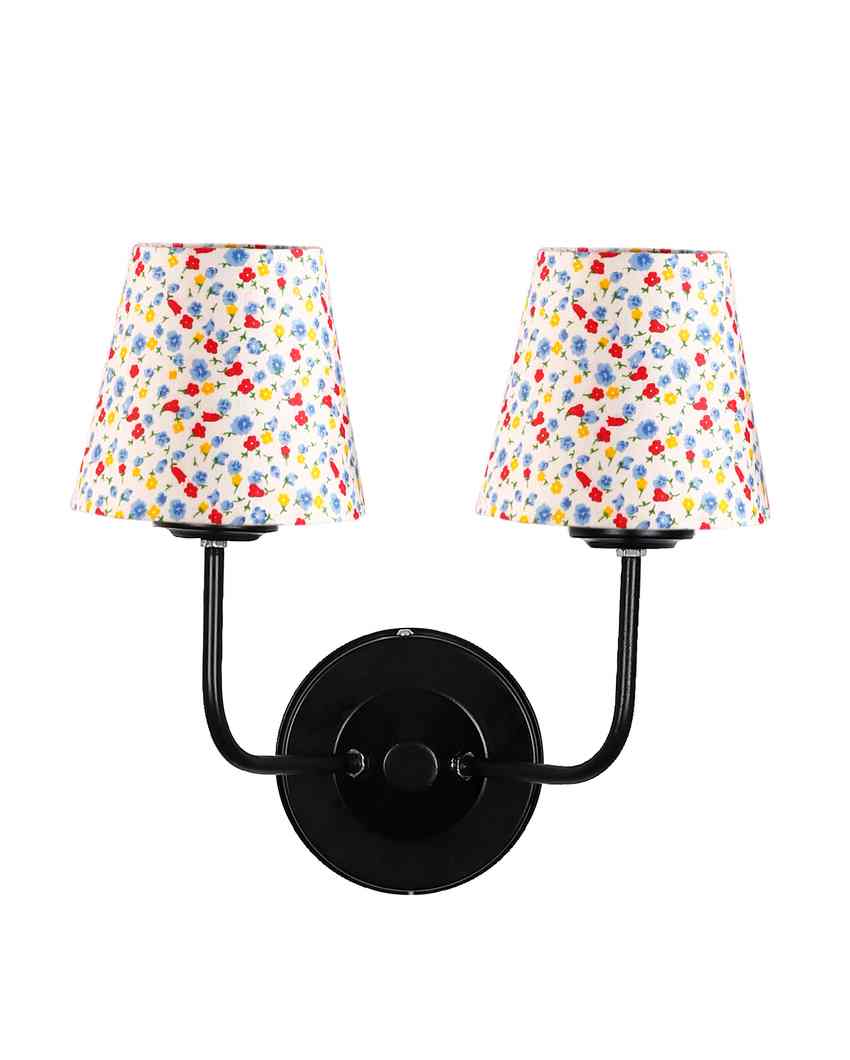 Chic Cotton Shade Wall Dual Lamp Iron Base | Set of 2 | 4 x 13 inches