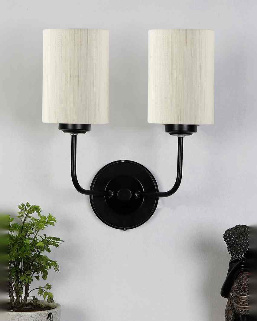 Timeless Cotton Wall Mounted Dual Lamp with Iron Base | Set of 2 | 4 x 12 x 14 inches