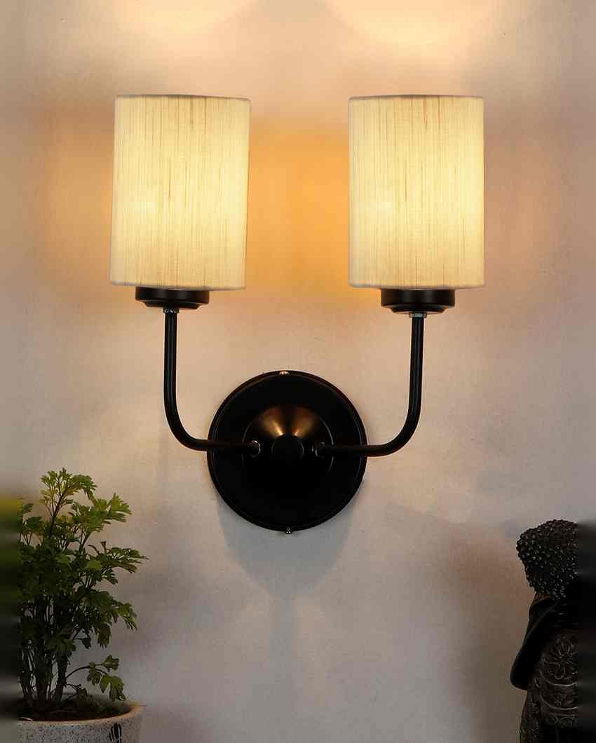 Timeless Cotton Wall Mounted Dual Lamp with Iron Base | Set of 2 | 4 x 12 x 14 inches