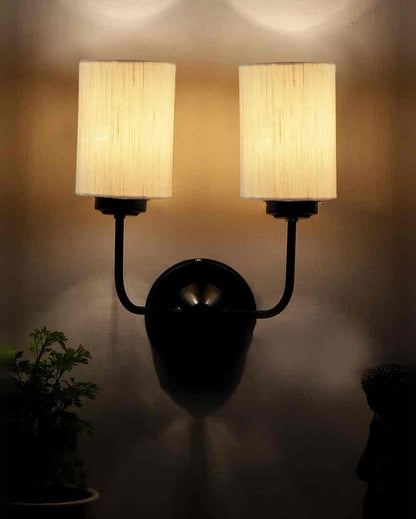 Timeless Cotton Wall Mounted Dual Lamp with Iron Base | Set of 2 | 4 x 12 x 14 inches