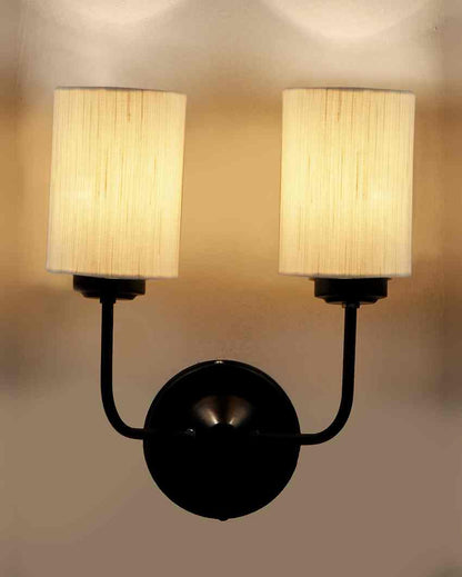 Timeless Cotton Wall Mounted Dual Lamp with Iron Base | Set of 2 | 4 x 12 x 14 inches