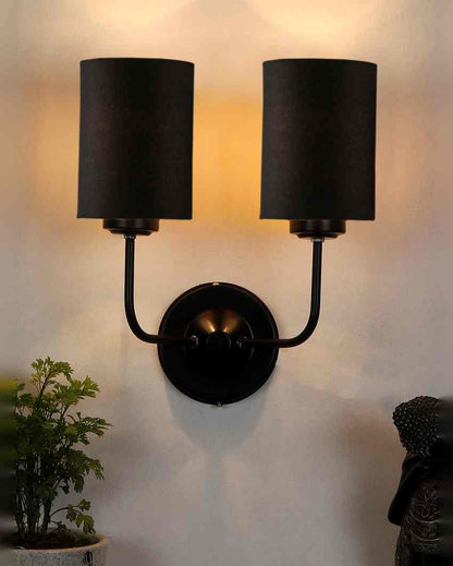 Timeless Cotton Wall Mounted Dual Lamp with Iron Base | Set of 2 | 4 x 12 x 14 inches