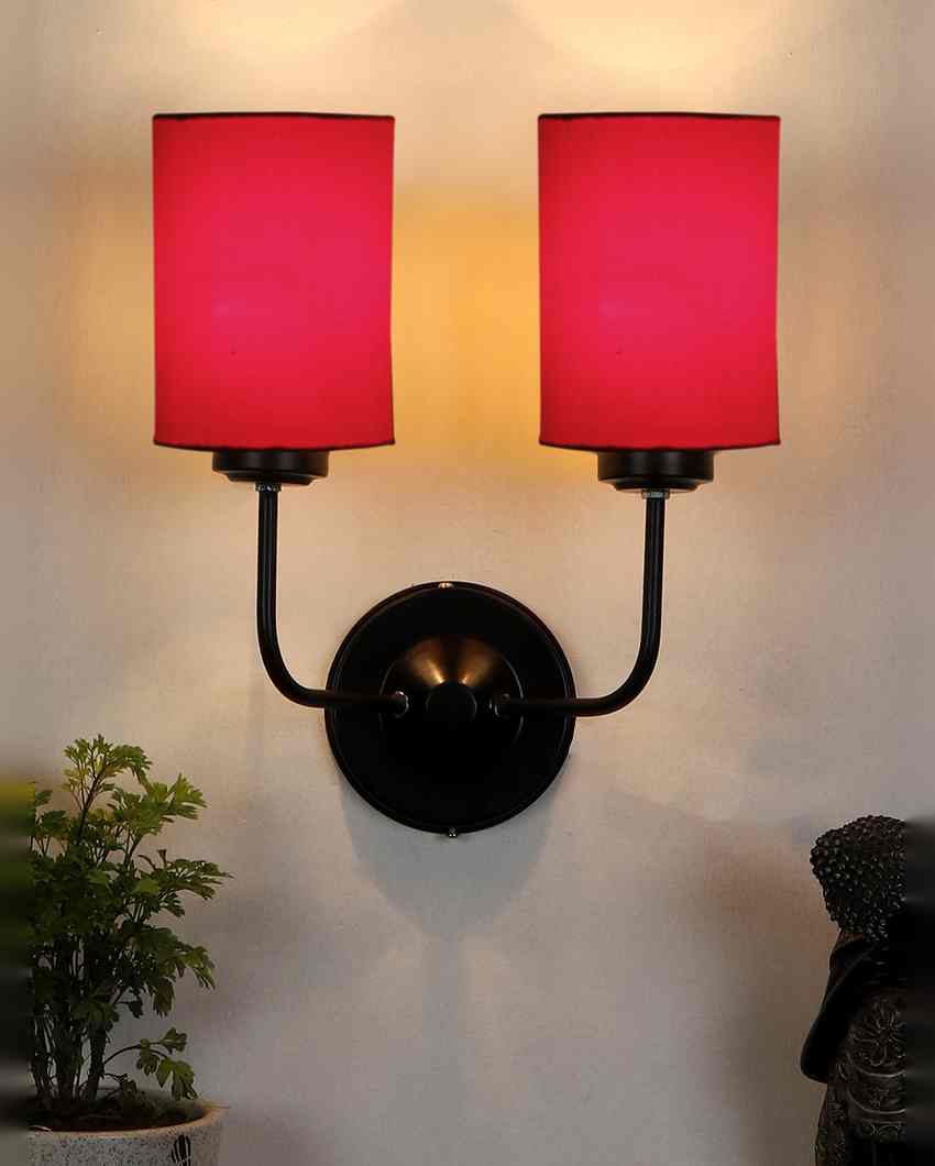 Timeless Cotton Wall Mounted Dual Lamp with Iron Base | Set of 2 | 4 x 12 x 14 inches