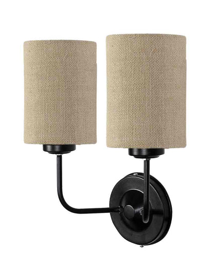 Sophisticated Jute Wall Dual Lamp Iron Base | Set of 2 | 4 x 12 x 14 inches