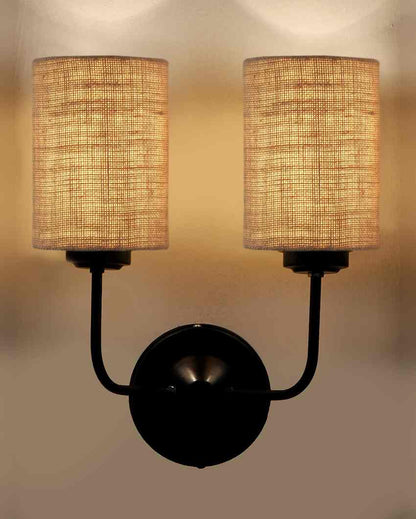 Sophisticated Jute Wall Dual Lamp Iron Base | Set of 2 | 4 x 12 x 14 inches