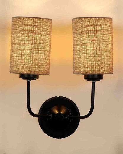 Sophisticated Jute Wall Dual Lamp Iron Base | Set of 2 | 4 x 12 x 14 inches