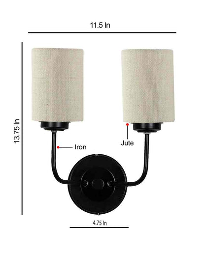 Sophisticated Jute Wall Dual Lamp Iron Base | Set of 2 | 4 x 12 x 14 inches