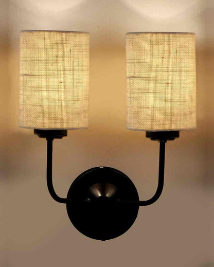 Sophisticated Jute Wall Dual Lamp Iron Base | Set of 2 | 4 x 12 x 14 inches