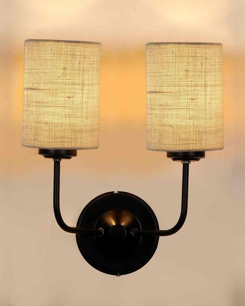 Sophisticated Jute Wall Dual Lamp Iron Base | Set of 2 | 4 x 12 x 14 inches