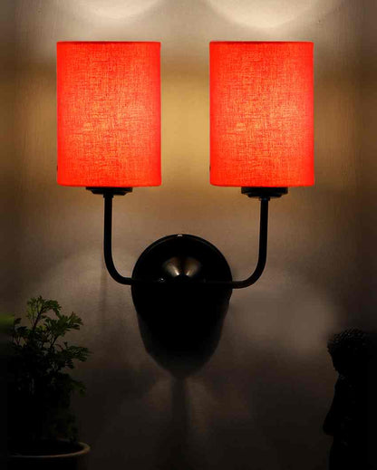 Timeless Cotton Wall Mounted Dual Lamp with Iron Base | Set of 2 | 4 x 12 x 14 inches