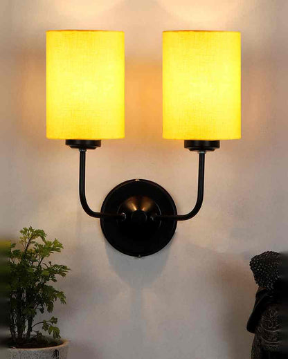 Timeless Cotton Wall Mounted Dual Lamp with Iron Base | Set of 2 | 4 x 12 x 14 inches