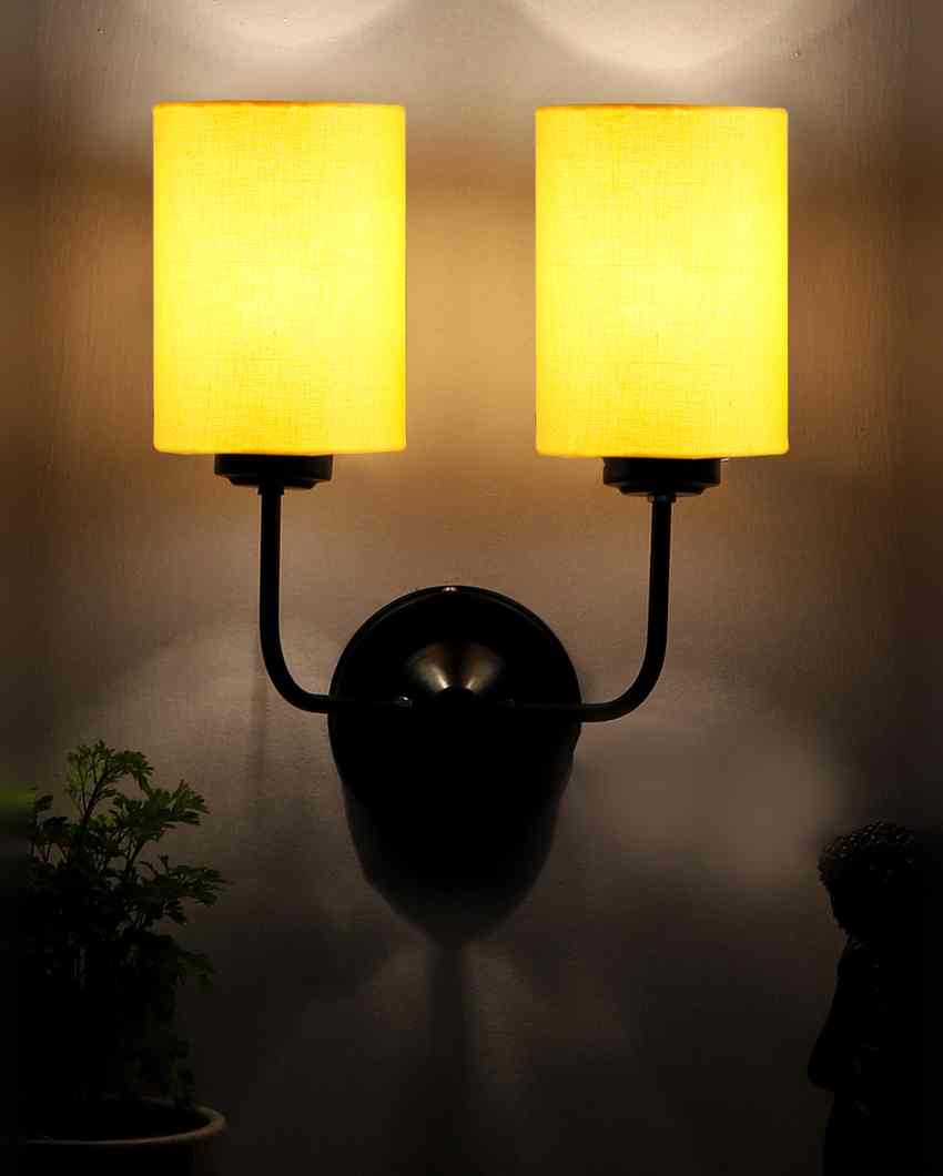 Timeless Cotton Wall Mounted Dual Lamp with Iron Base | Set of 2 | 4 x 12 x 14 inches