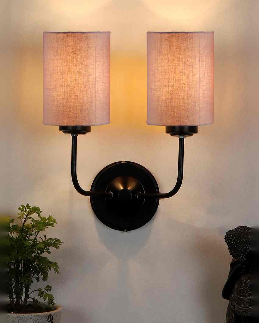 Timeless Cotton Wall Mounted Dual Lamp with Iron Base | Set of 2 | 4 x 12 x 14 inches