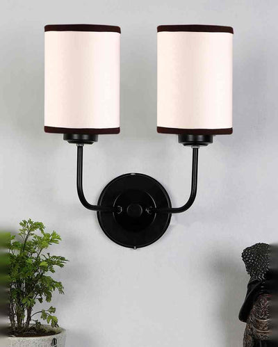 Classic White & Black Cotton Wall Mounted Dual Lamp Iron Base | Set of 2 | 4 x 12 x 14 inches