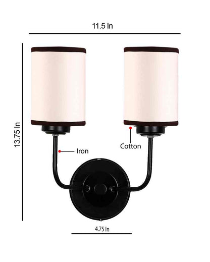 Classic White & Black Cotton Wall Mounted Dual Lamp Iron Base | Set of 2 | 4 x 12 x 14 inches