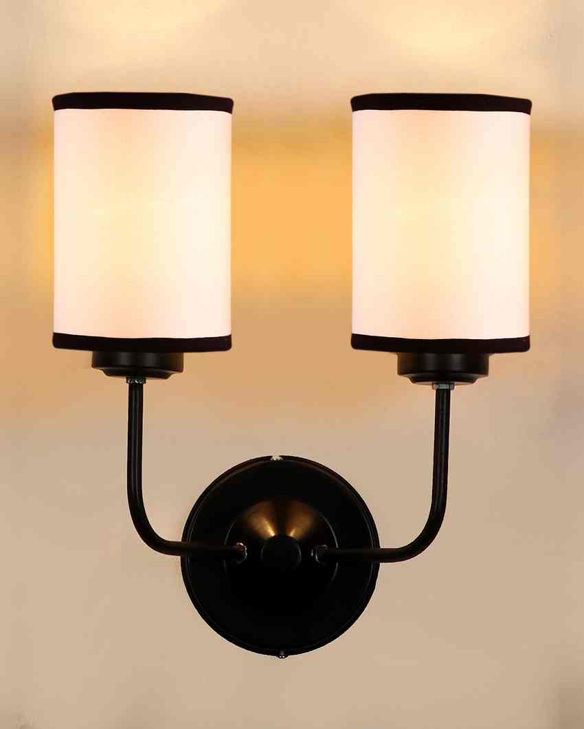 Classic White & Black Cotton Wall Mounted Dual Lamp Iron Base | Set of 2 | 4 x 12 x 14 inches