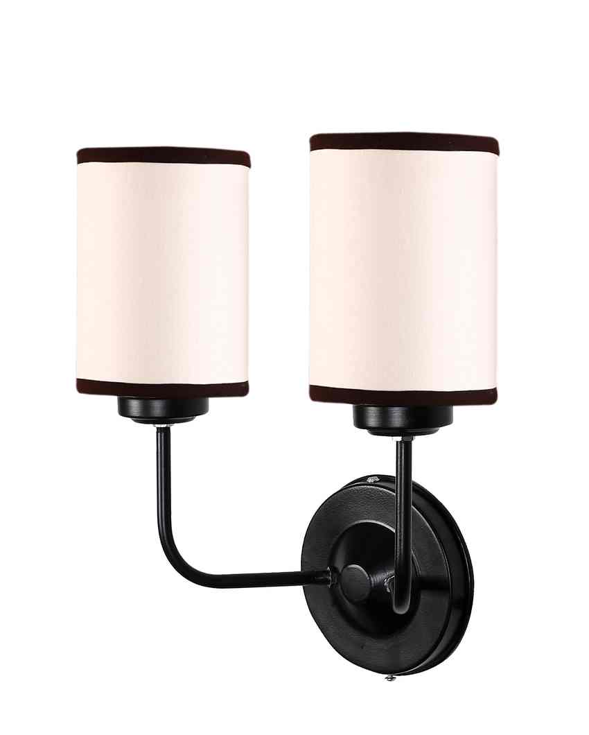 Classic White & Black Cotton Wall Mounted Dual Lamp Iron Base | Set of 2 | 4 x 12 x 14 inches