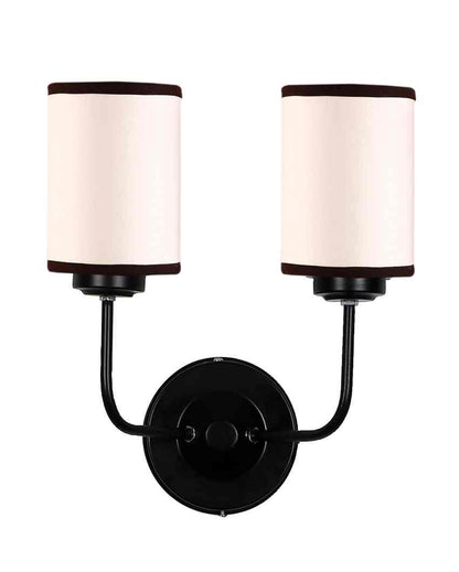 Classic White & Black Cotton Wall Mounted Dual Lamp Iron Base | Set of 2 | 4 x 12 x 14 inches