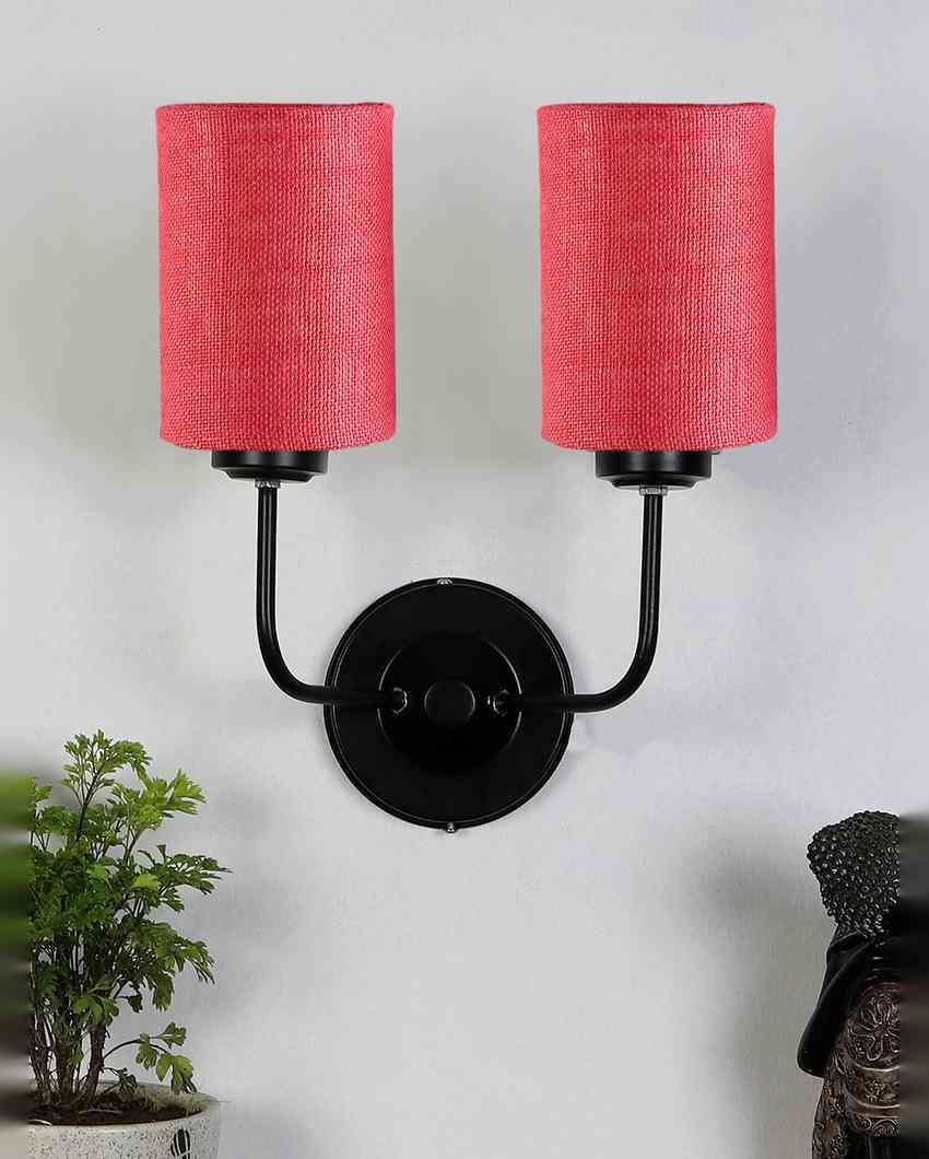 Sophisticated Jute Wall Dual Lamp Iron Base | Set of 2 | 4 x 12 x 14 inches