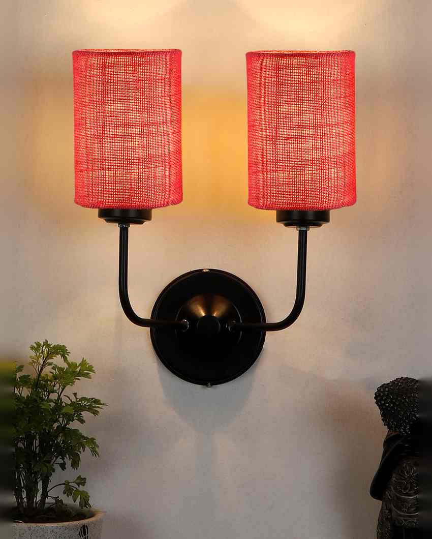 Sophisticated Jute Wall Dual Lamp Iron Base | Set of 2 | 4 x 12 x 14 inches