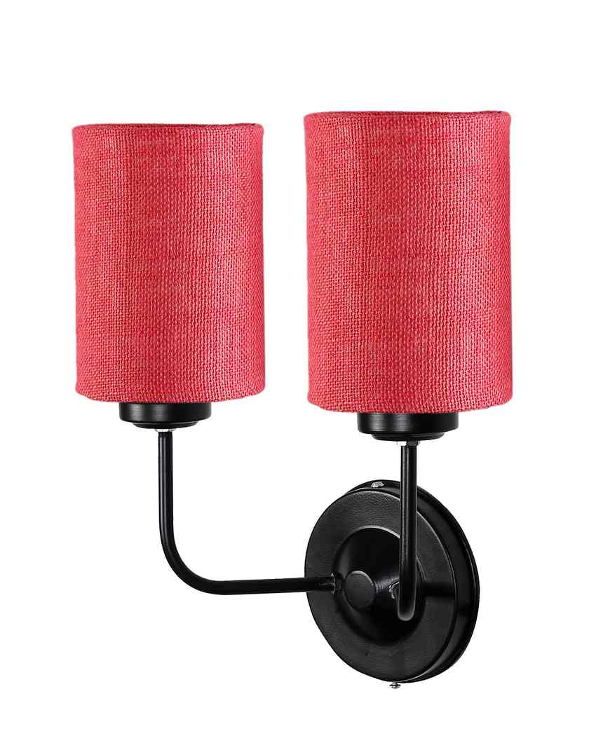 Sophisticated Jute Wall Dual Lamp Iron Base | Set of 2 | 4 x 12 x 14 inches