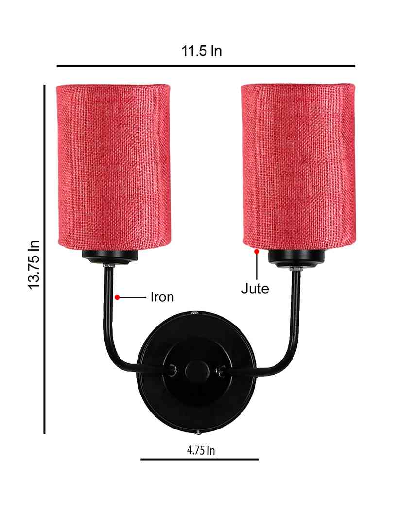 Sophisticated Jute Wall Dual Lamp Iron Base | Set of 2 | 4 x 12 x 14 inches