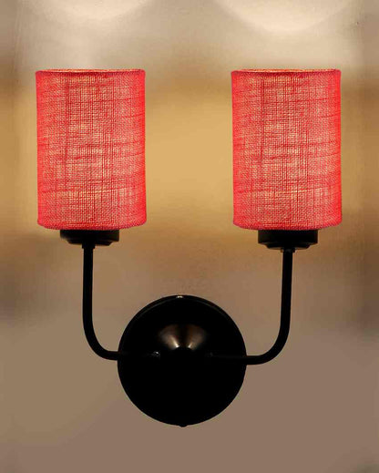 Sophisticated Jute Wall Dual Lamp Iron Base | Set of 2 | 4 x 12 x 14 inches