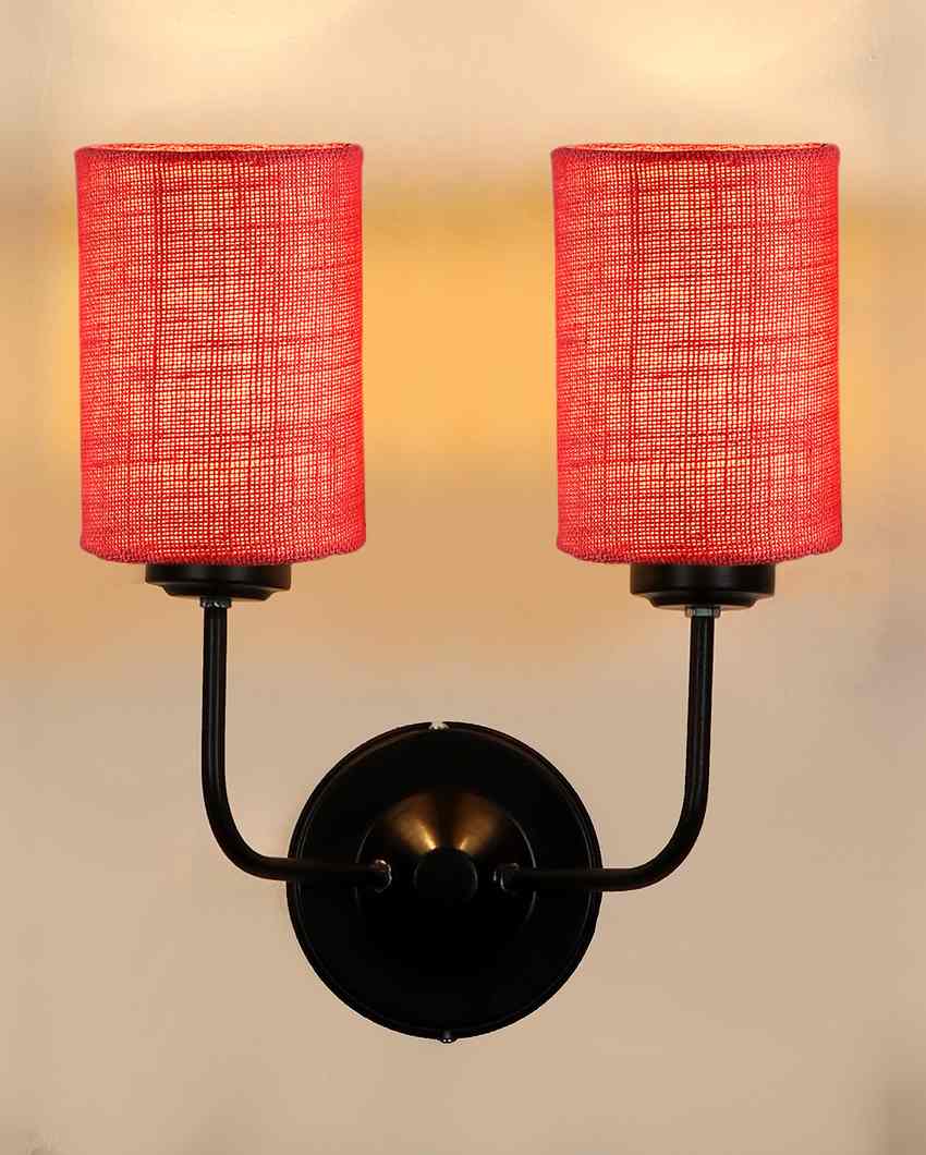 Sophisticated Jute Wall Dual Lamp Iron Base | Set of 2 | 4 x 12 x 14 inches