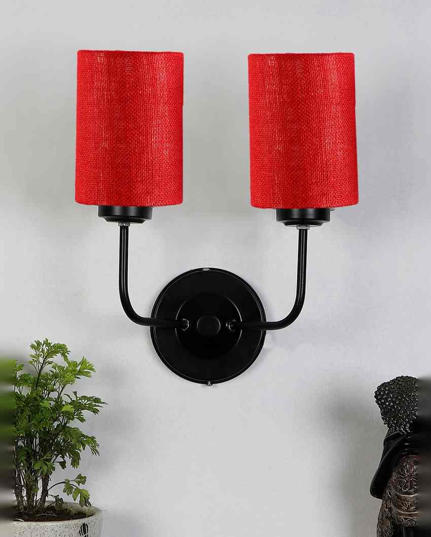 Sophisticated Jute Wall Dual Lamp Iron Base | Set of 2 | 4 x 12 x 14 inches