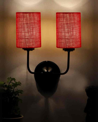 Sophisticated Jute Wall Dual Lamp Iron Base | Set of 2 | 4 x 12 x 14 inches