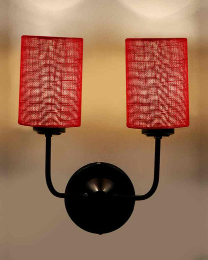 Sophisticated Jute Wall Dual Lamp Iron Base | Set of 2 | 4 x 12 x 14 inches